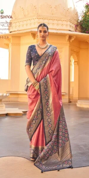 rudraksh kreshva mantra patola mercerizer sigma silk classic patola design with sambalpuri pallu with aqua finish saree