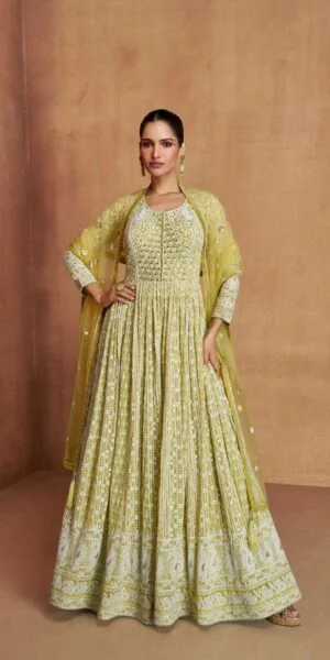 rudraksh royal princess look real georgette heavy work gown and dupatta