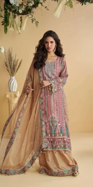 rudraksh kanika luxury brand crep printed top and plazzo gota patti aari work dupatta