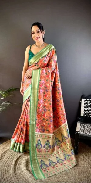 rudraksh sajni banarasi pure lichi silk paithani fabric regular wear saree