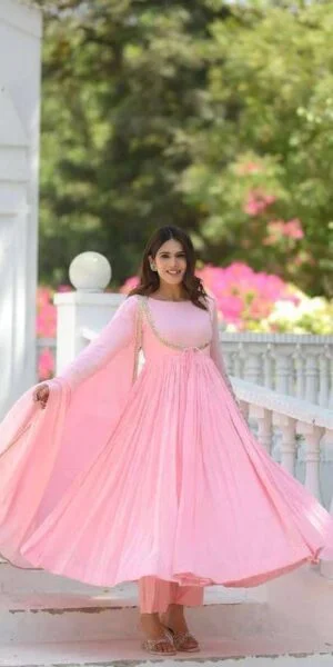 rudraksh silk with readymade pink anarkali suit fancy style